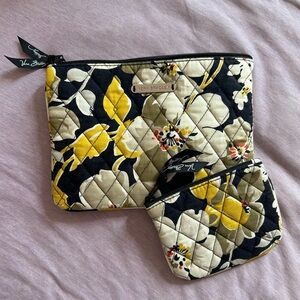 Vera Bradley Quilted Floral Zip Pouch Set - Yellow, Black, Cream